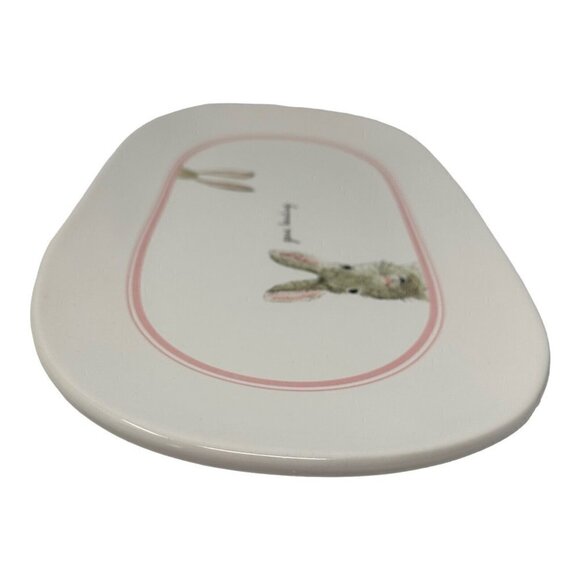 Rae Dunn GONE HUNTING Easter Bunny Rabbit Platter Kitchen White Pink New Spring - Picture 9 of 11